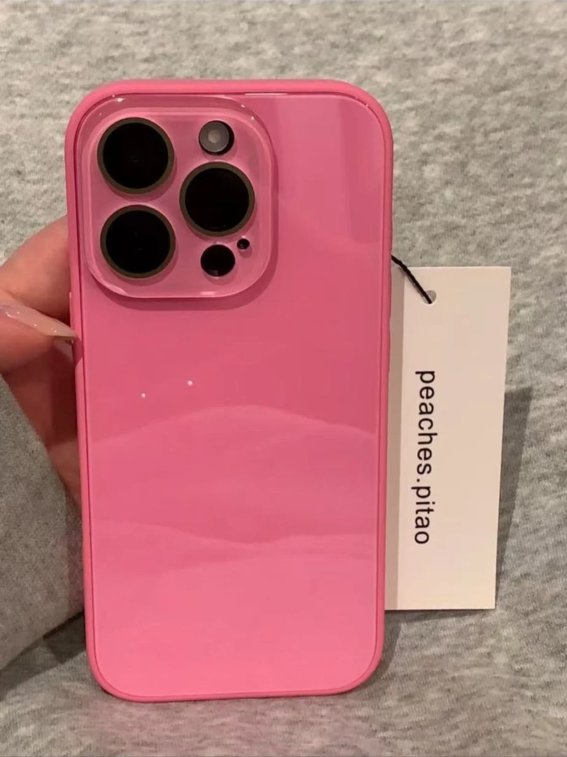 简约蔷薇粉玻璃自带镜头膜适用iPhone16Promax苹果15手机壳13/17