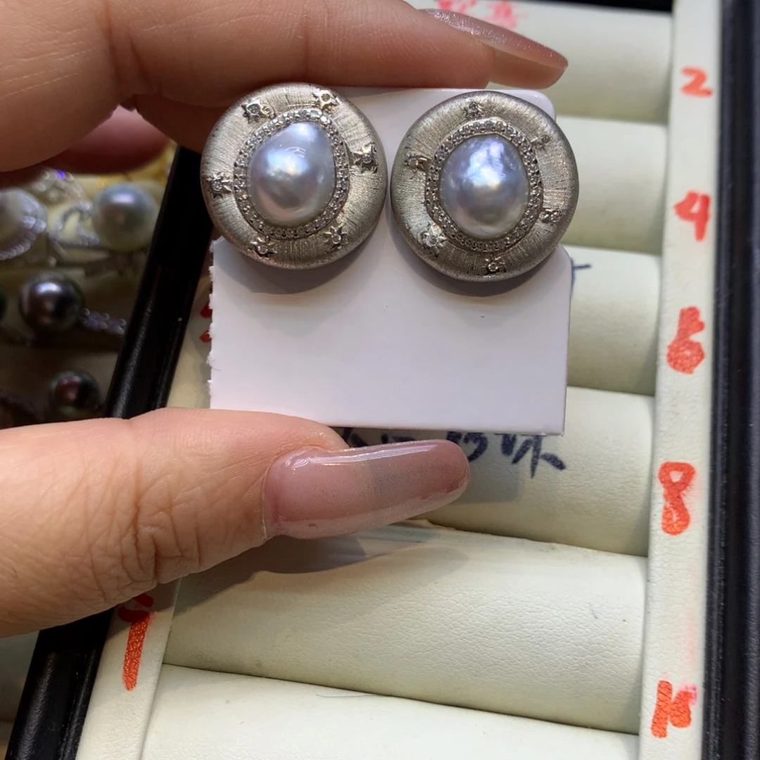 银S925镶嵌耳饰海水珍珠