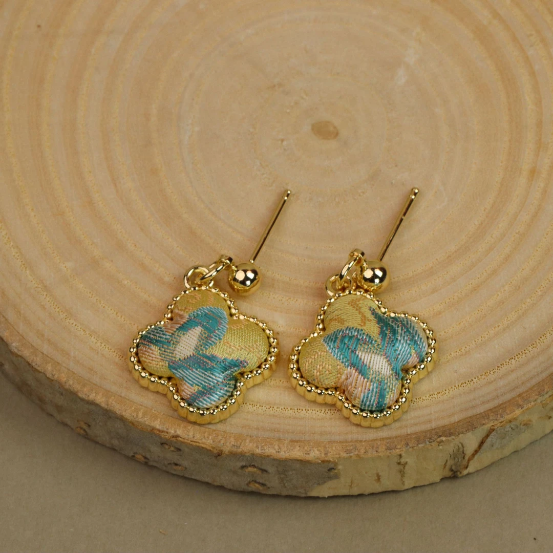 非金属布艺耳饰 【兰桂齐芳】非遗宋锦四叶草耳环手工中国风复古