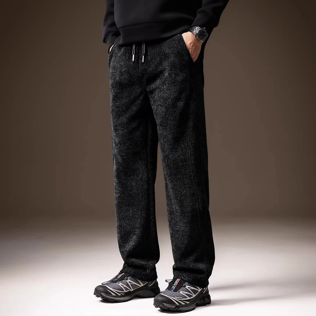 MR.MUDI/穆迪先生高端重磅雪呢绒肌理感男士休闲裤冬季宽松加厚