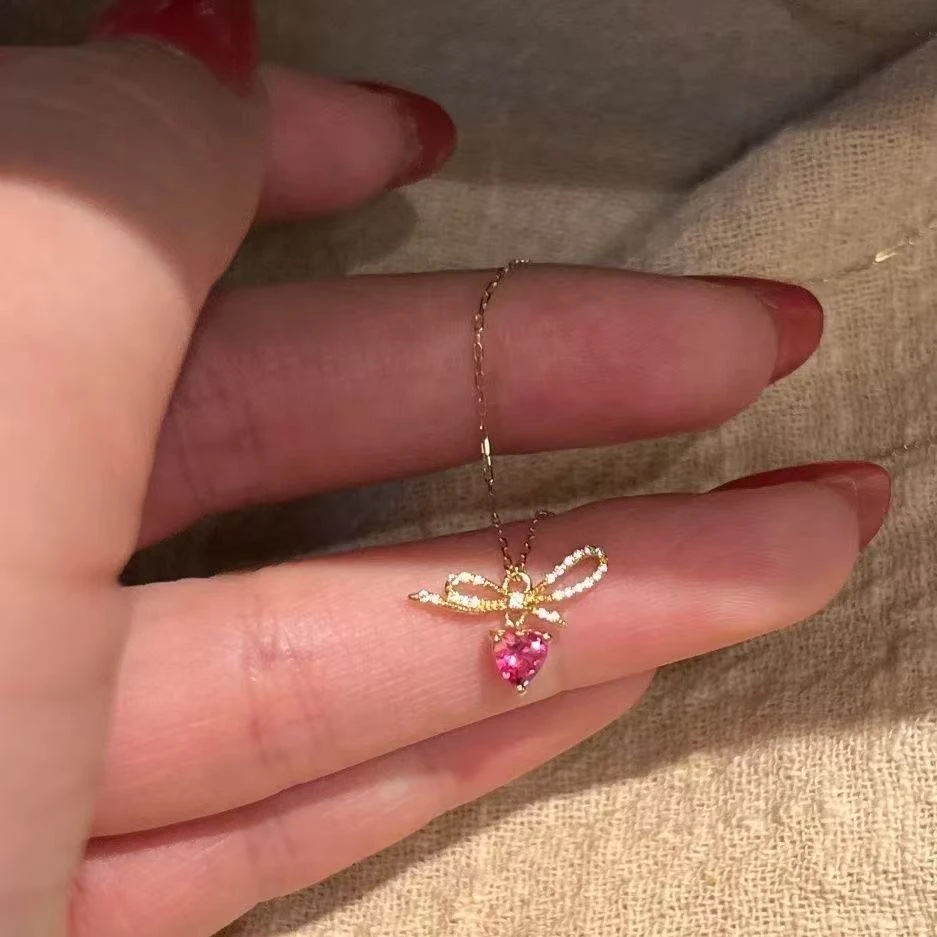 柯柒 钛钢项链 爆闪爱心蝴蝶结项链轻奢气质小众高级设计感锁骨链