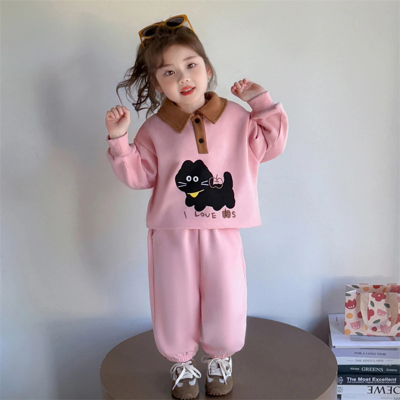 女童时尚套装春秋款2025新款儿童洋气Polo卫衣秋装宝宝休闲两件套