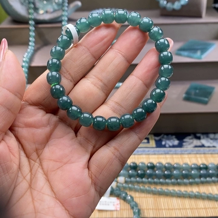 未镶嵌手链翡翠新**月卡7.8mm绿底老型26颗