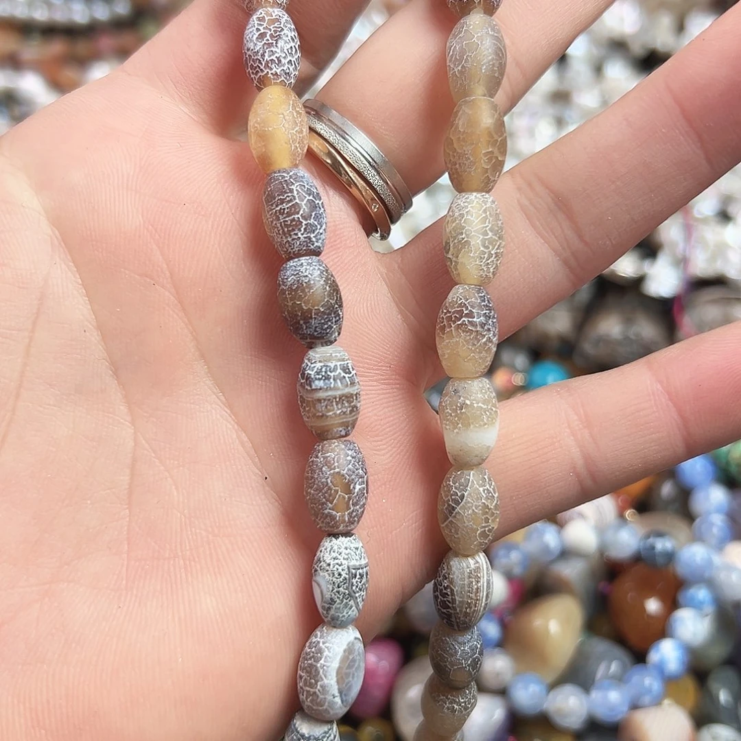 玛瑙/玉髓合金珠宝半成品A657，药霜玛瑙枣珠一条8mm