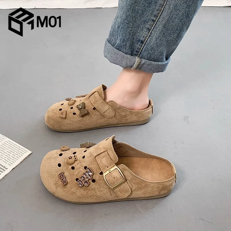 M01包头半拖鞋女外穿2025夏季厚底一脚蹬勃肯鞋复古小众洞洞凉拖