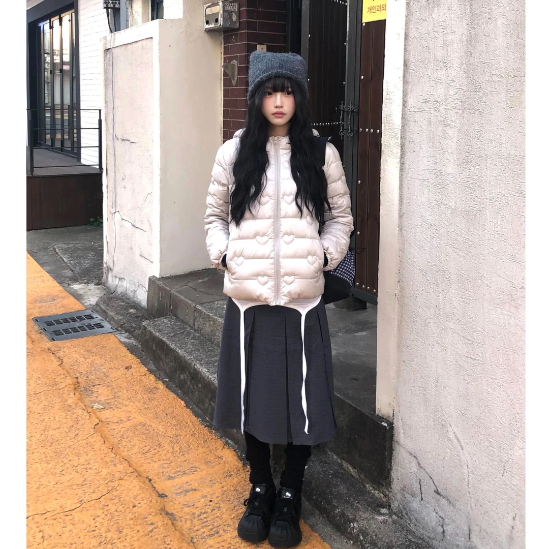 MARIE.COCO学院风立领连帽棉服女秋冬季爱心设计保暖棉衣外套宽松