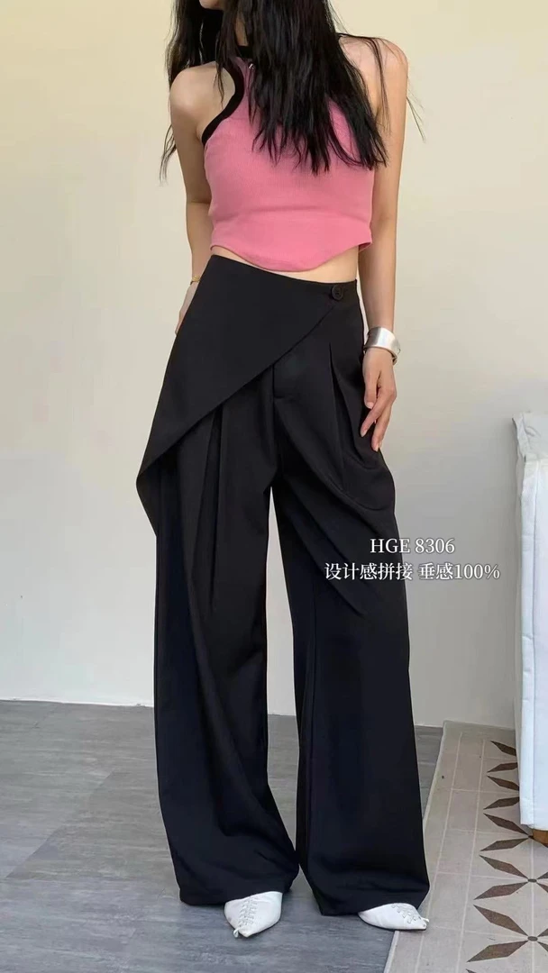 薇莎8306【设计师款】春款特色气质高腰垂感阔腿西装裤