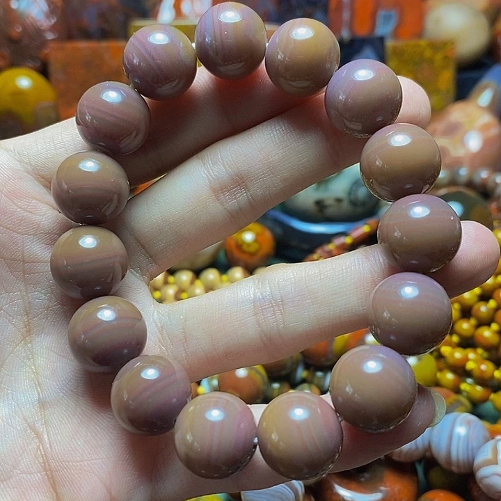 玛瑙/玉髓玛瑙未镶嵌北山老料粉色飘沙卡15手串