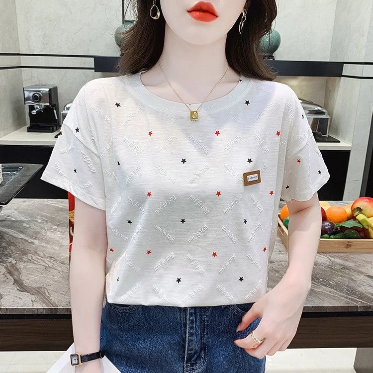 夏装女士显瘦t恤洋气潮牌新款短袖休闲宽松大码时尚小众女装上衣