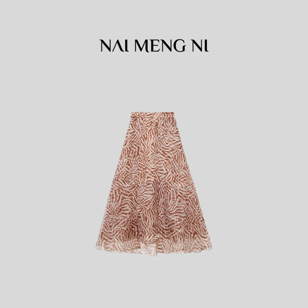 肉肉 26RR7323  “棕榈树”100%乔其纱斑马纹印花飘逸感半身裙