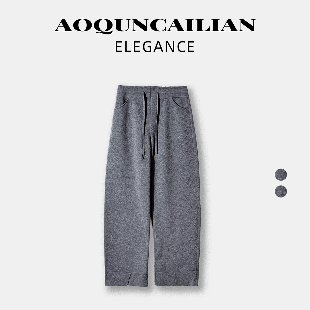 AoQunCaiLian秋冬时尚显瘦高级抽绳开叉弯刀裤GG25128