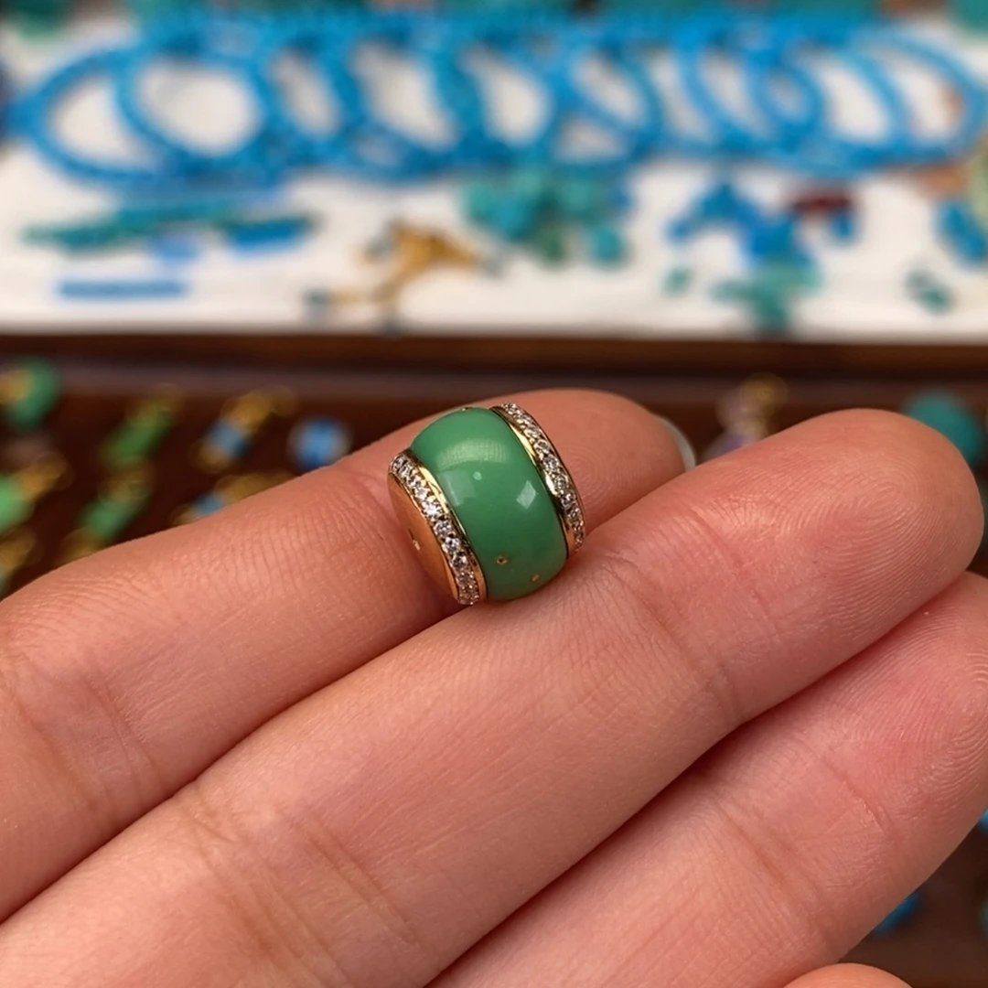 绿松石18K金镶嵌汉堡珠10.9mm