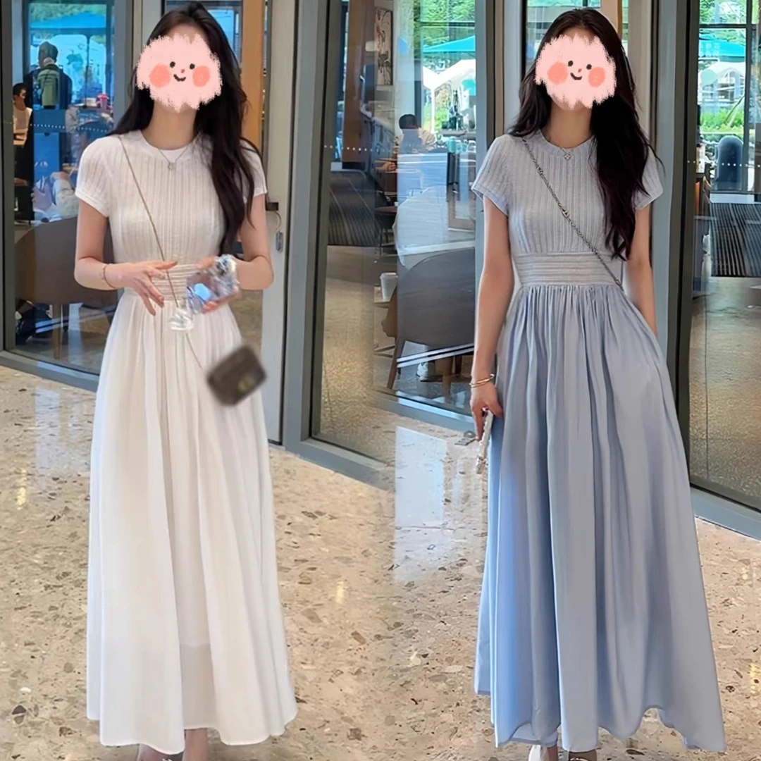 法式初恋高级感修身拼接连衣裙女2024夏季新款甜美型显瘦气质长裙