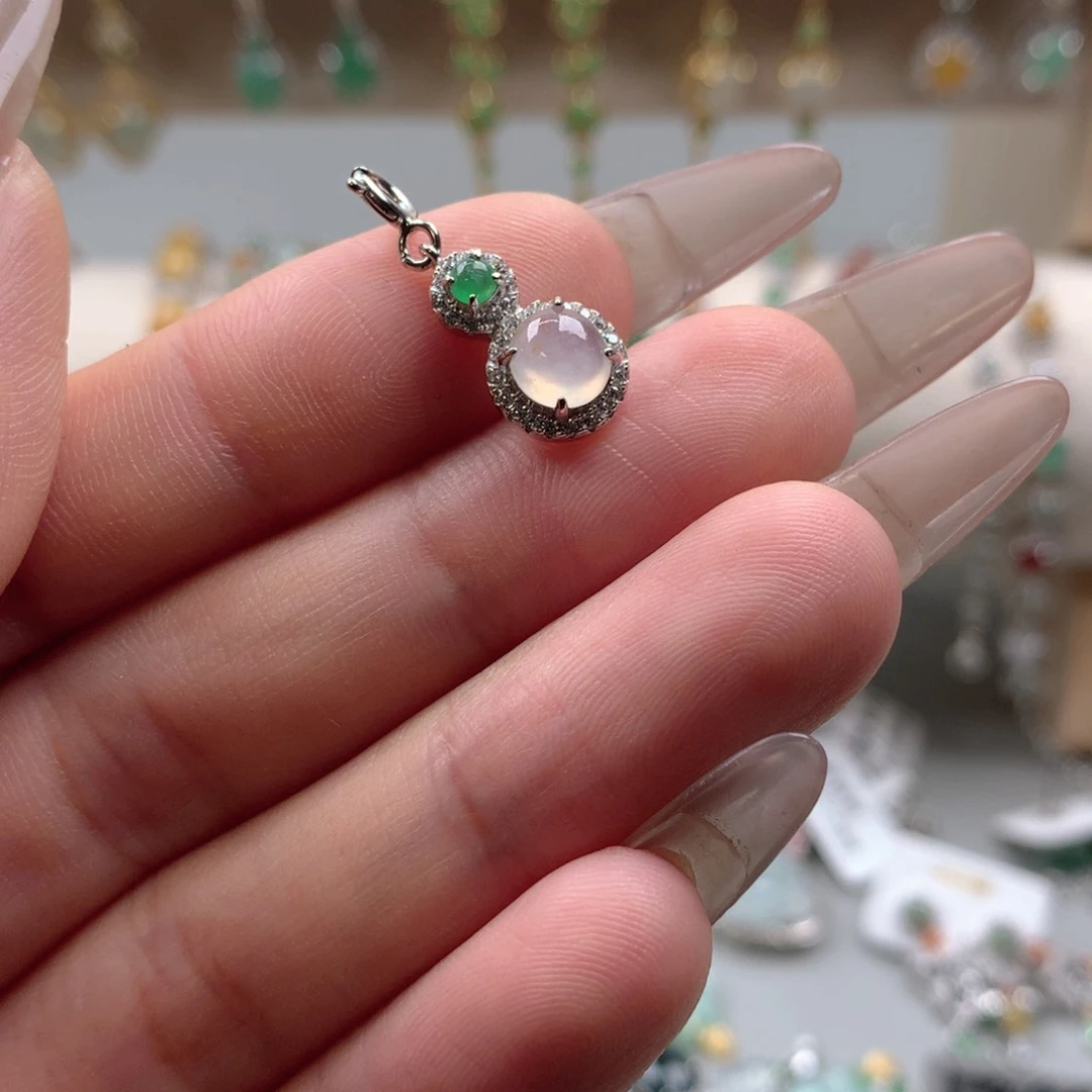 翡翠戒圈银S925镶嵌吊坠