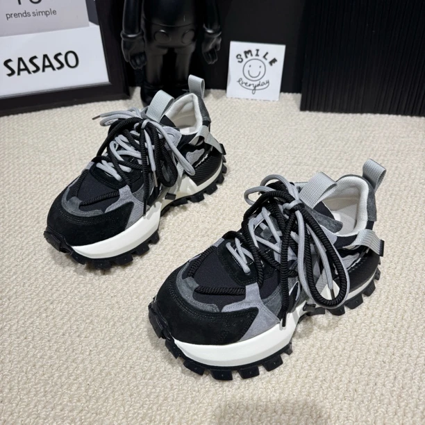 【Y7】春秋季黑白灰拼色韩版水洗阿甘鞋