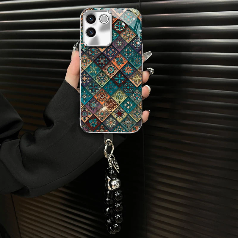 适用【vivos17e】玻璃壳五彩图腾ins风网红创意个性防摔手机壳女款