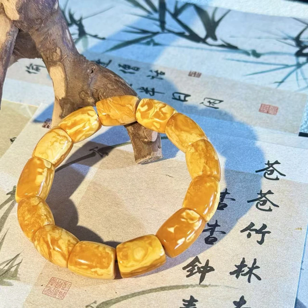 【景润】原矿瓷白蜜蜡老红花蜡妖孽花马蹄珠单圈手串男女款
