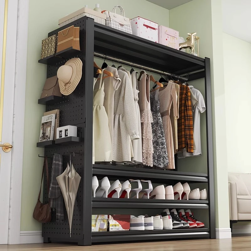 货架衣柜衣架防尘帘开放式衣帽间卧室简易角钢家用落地多层置物架