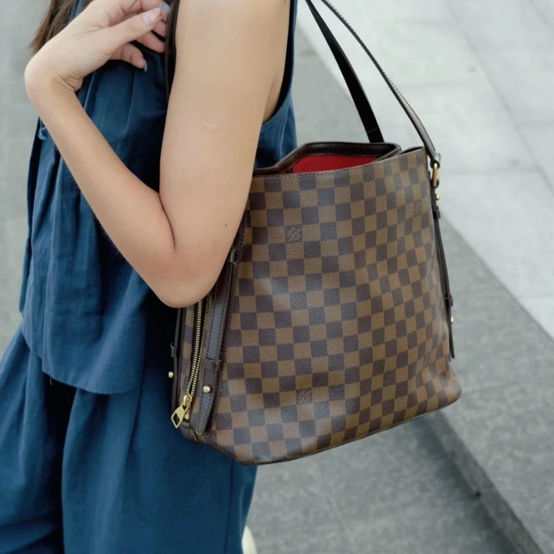 95新 LouisVuitton/路易威登 大吉中古/LV棋盘格水桶托特包