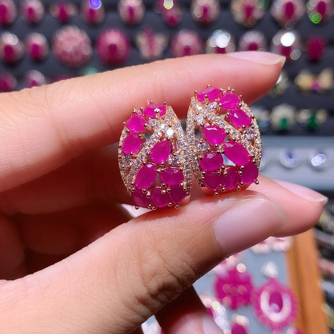 耳饰红宝石银S925镶嵌