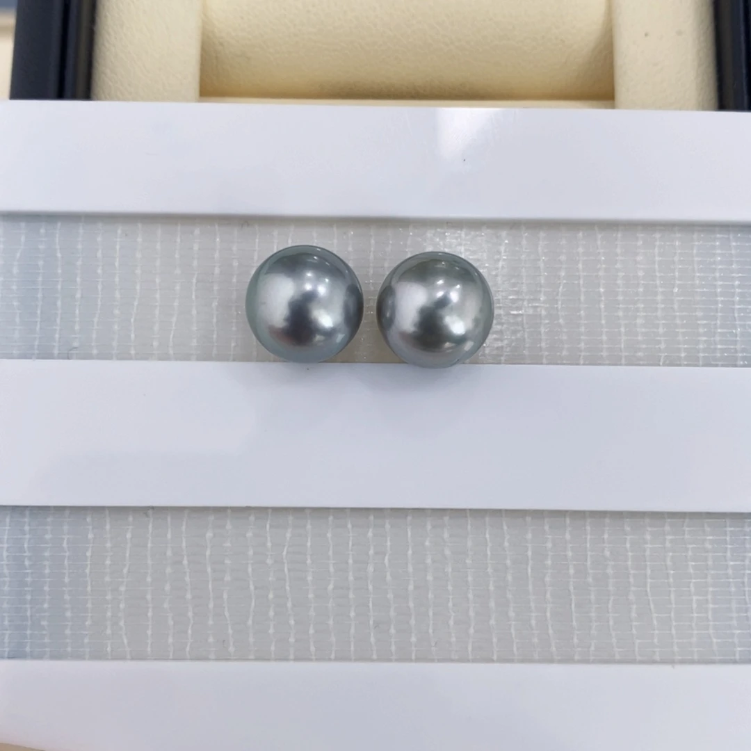 未镶嵌海水珍珠可定制铂金灰对珠10-11mm