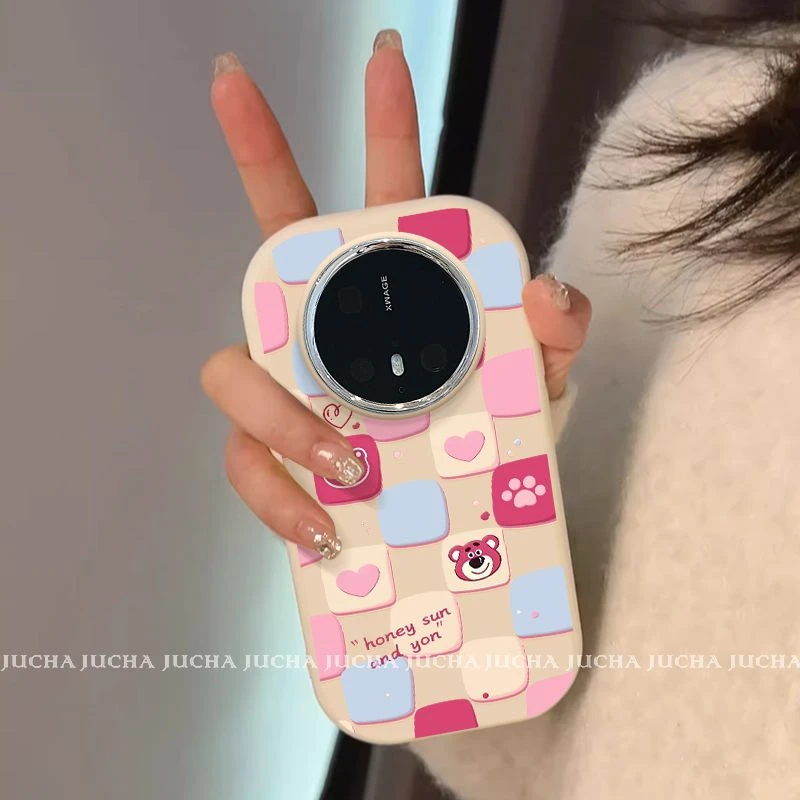 格子小熊适用苹果16promax手机壳简约女款华为mate70防摔OPPOVIVO