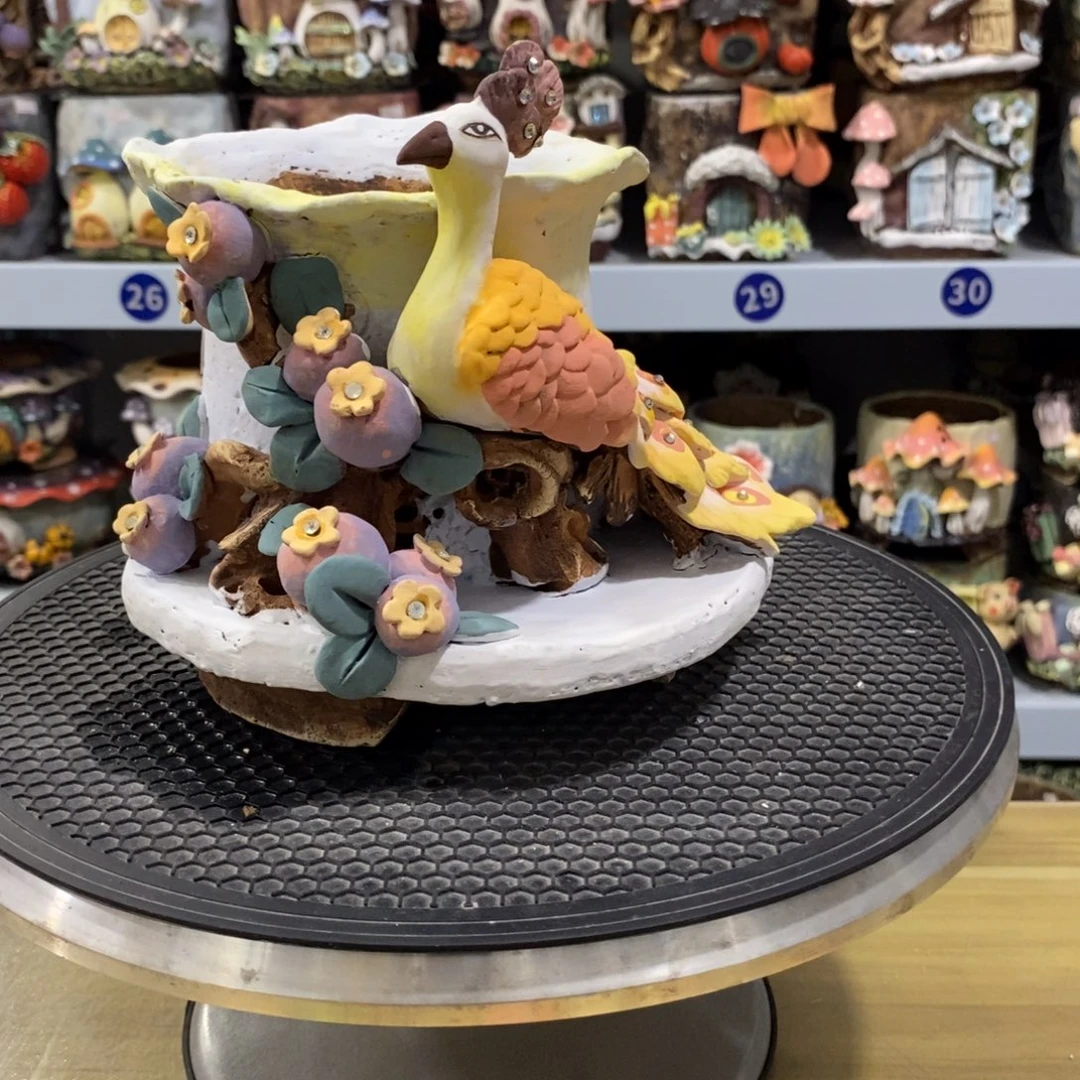 白狐粗陶手捏花盆