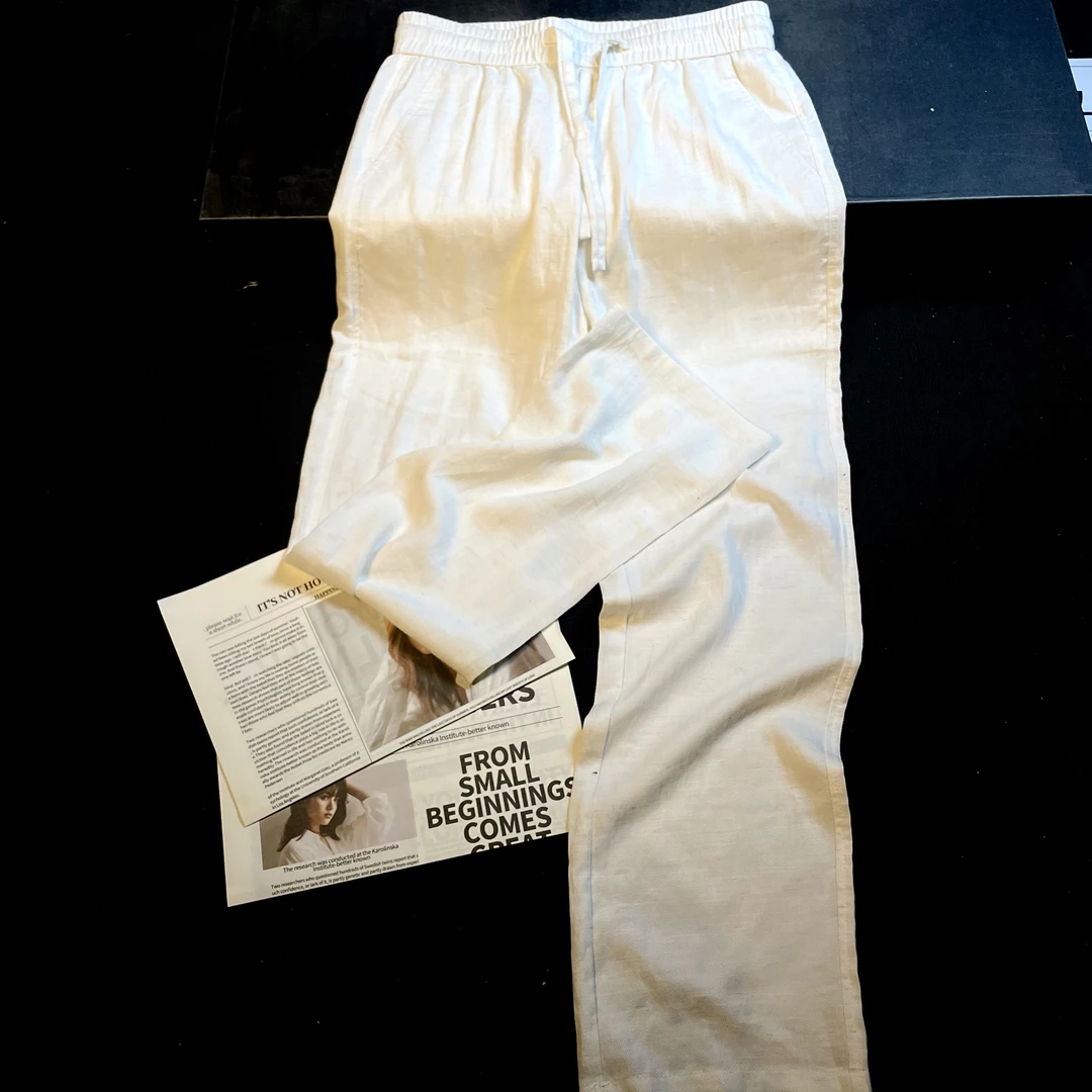 2025年夏季人字纹理多色棉麻透气休闲男士时尚直筒裤百搭条纹