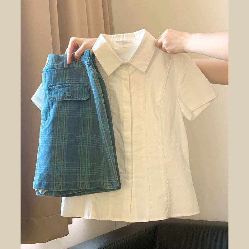 【运费补贴】白色衬衫女上衣小众穿搭衬衣女款2025新款爆款短袖1236