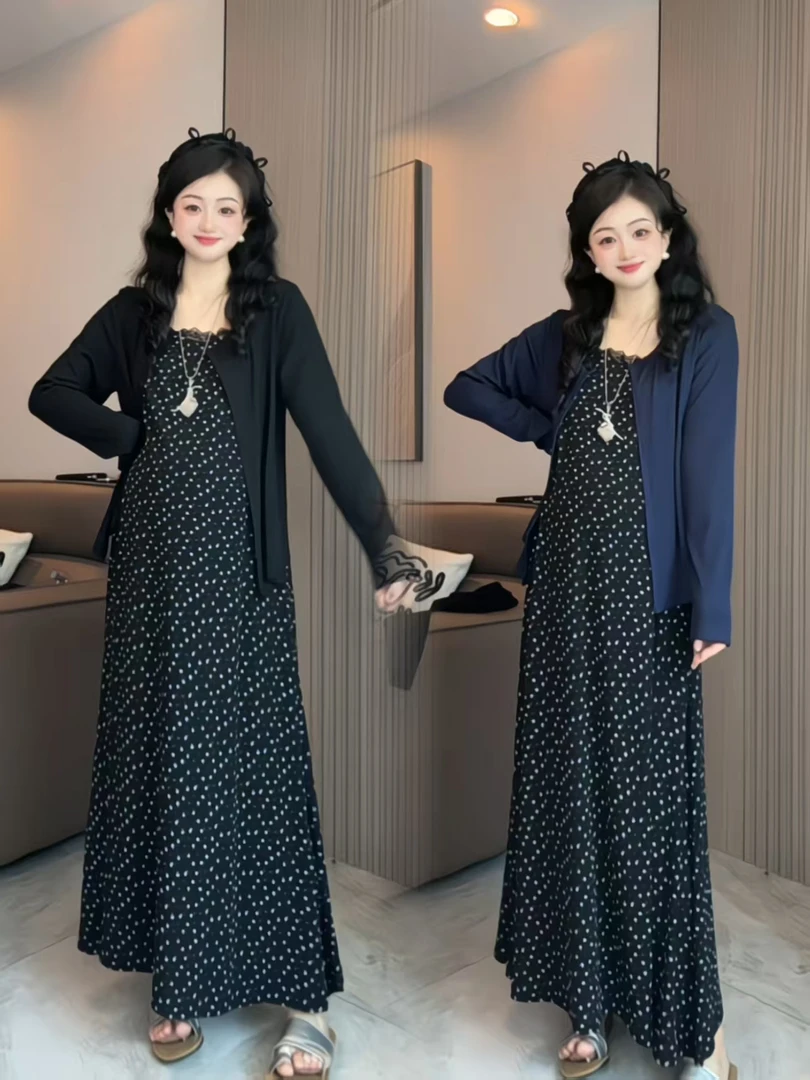 【小王家】碎花吊带长裙收腰显瘦外披外套两件套装小清新时尚气质