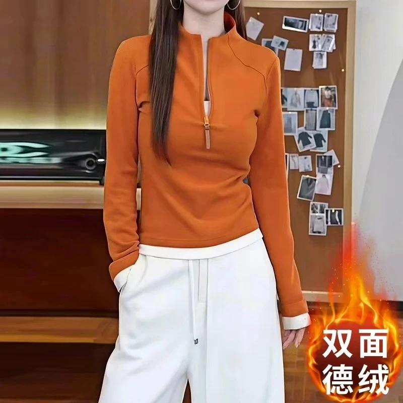 2025女装时尚潮流显瘦气质【双面绒】时尚百搭高领秋冬保暖卫衣爆款