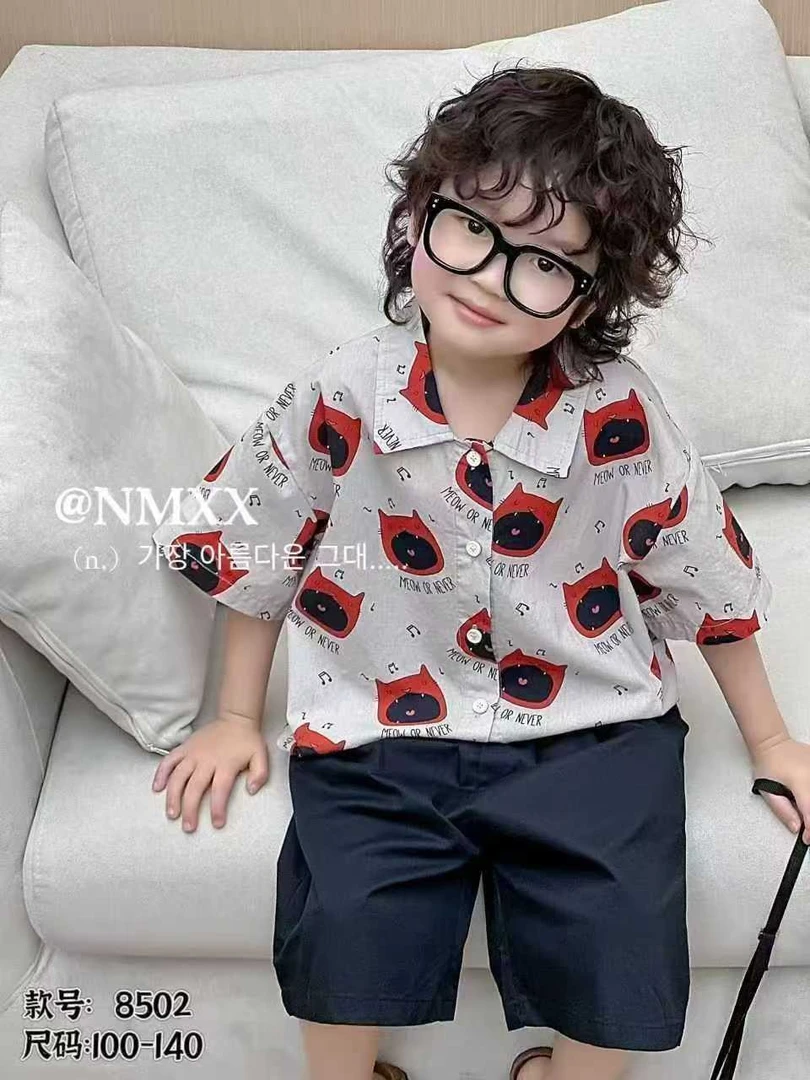 （LAOHE）TZ-8503 夏款中性洋气韩系休闲衬衫套装时尚卡通