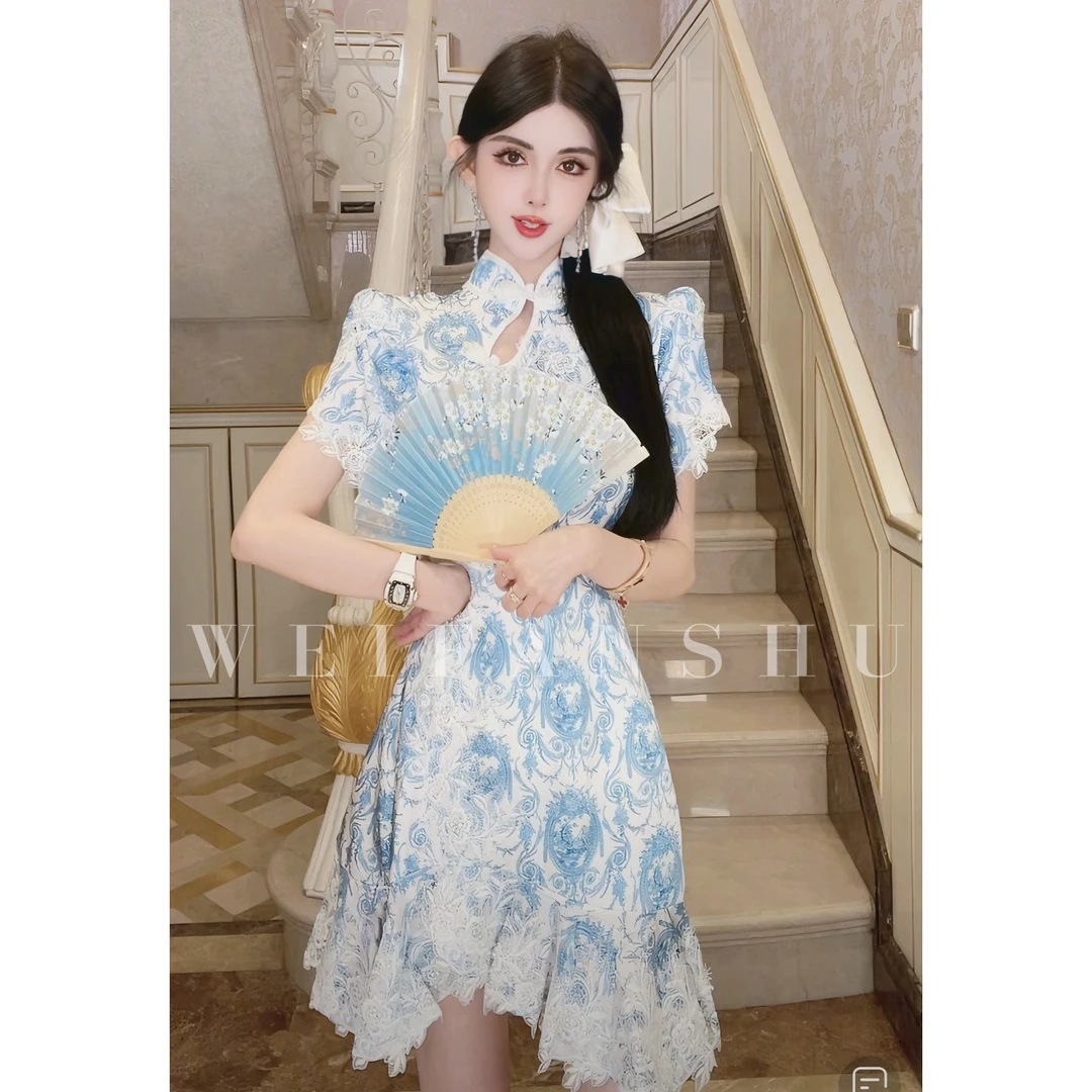 WEIFANSHU/魏凡舒【青瓷听风】春夏新款设计感清雅新中式旗袍连衣裙