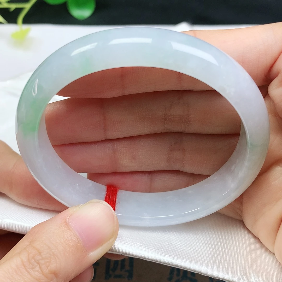未镶嵌手镯翡翠56圈口冰飘阳绿贵妃镯821