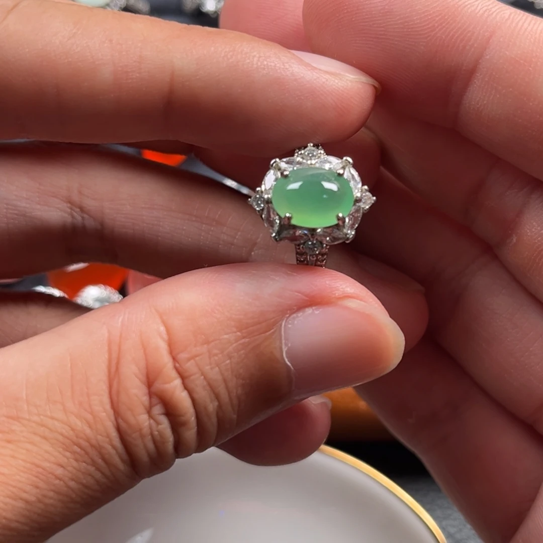 翡翠银S925镶嵌戒指缅甸翡翠A货