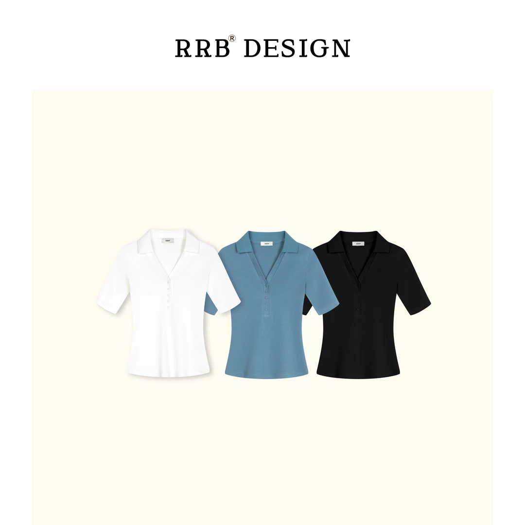 RRB Design「率性蔓延」时髦气质纽扣极简纯色显瘦V领短袖上衣