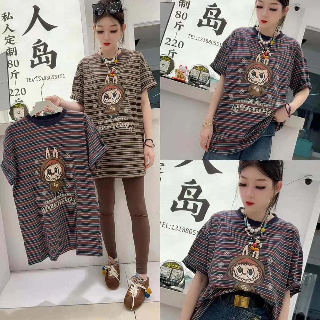 21506条纹卡通遮肉半袖（衣长74左右）