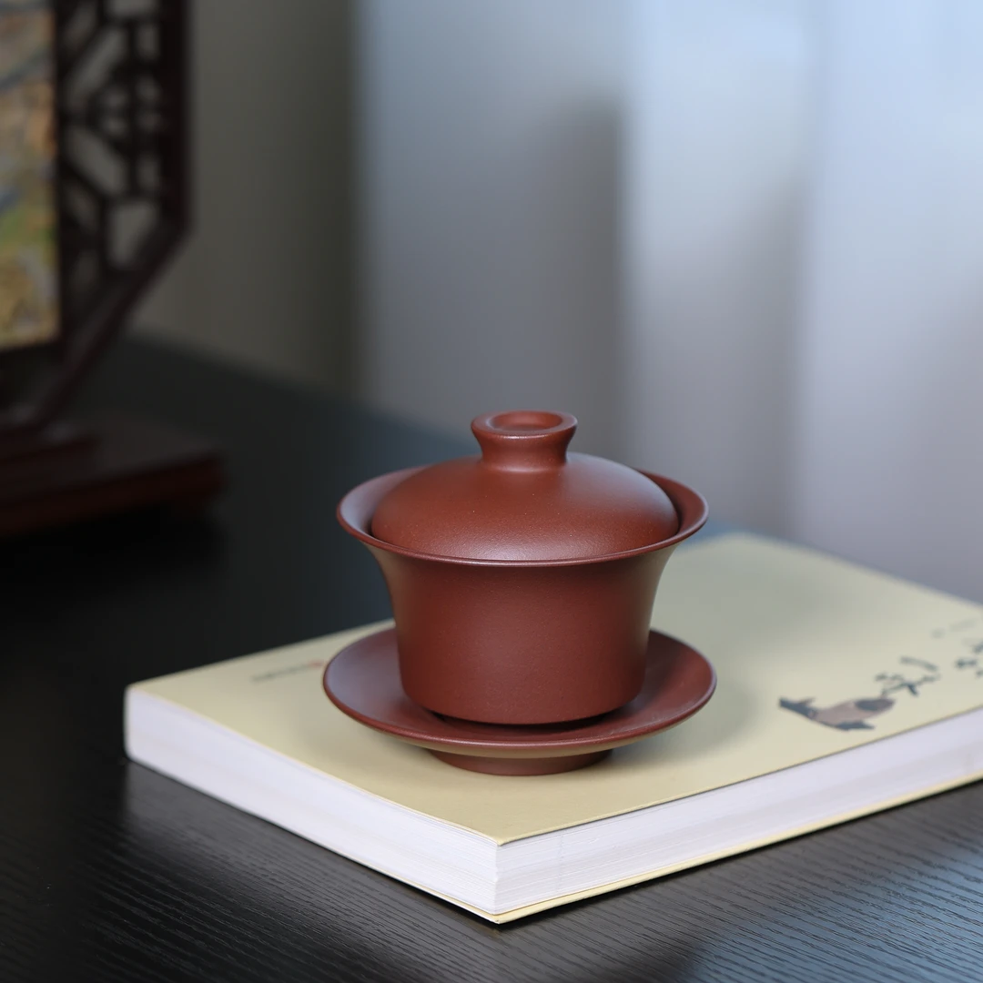 宜兴正品原矿优质紫泥三才盖碗工夫茶碗手工泡茶碗泡茶茶具约200C