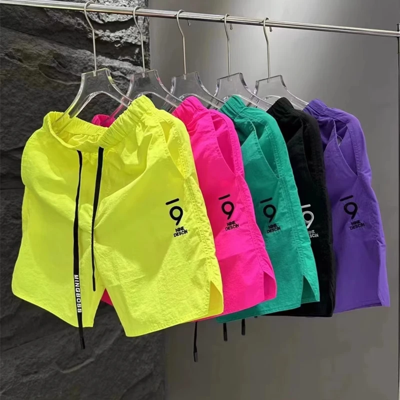 夏季新款男士糖果色系时尚速干短裤宽松冰丝凉感透气沙滩裤五分裤