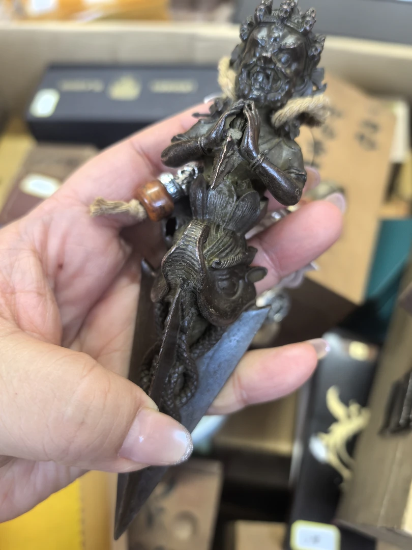 复古黄铜藏传金刚橛降魔杵普巴杵桌面装饰品摆件200