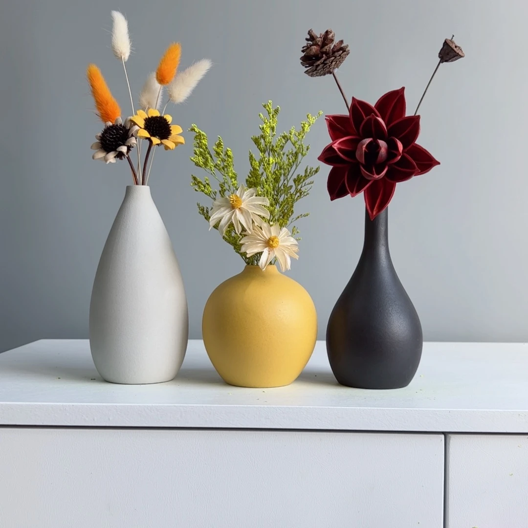 摆件陶瓷小花瓶摆件含花总高约20-30cm