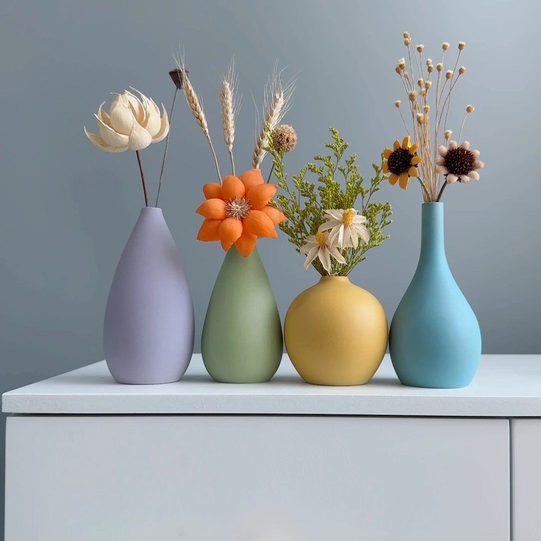 摆件陶瓷小花瓶摆件含花总高约20-30cm