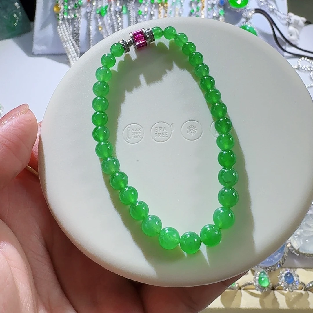 翡翠颈饰银S925镶嵌手串