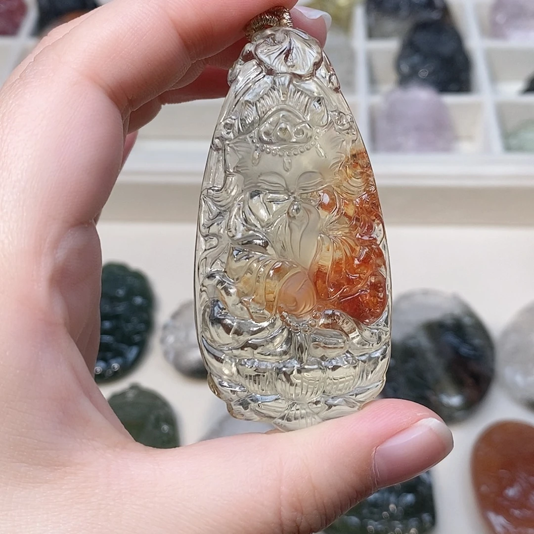 水晶未镶嵌颈饰黄水红胶花