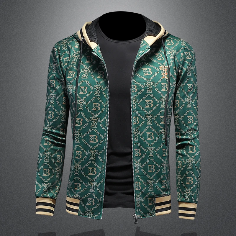 希敦纽勒欧货刺绣卫衣男连帽外套潮流春季印花开衫带帽夹克青年