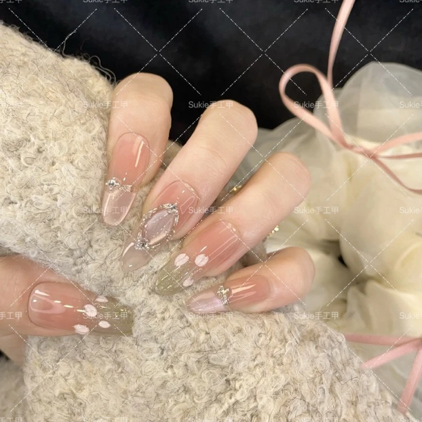 【郁见花时】猫眼春夏季温柔款设计穿戴甲温柔纯手工气质纯欲ins风