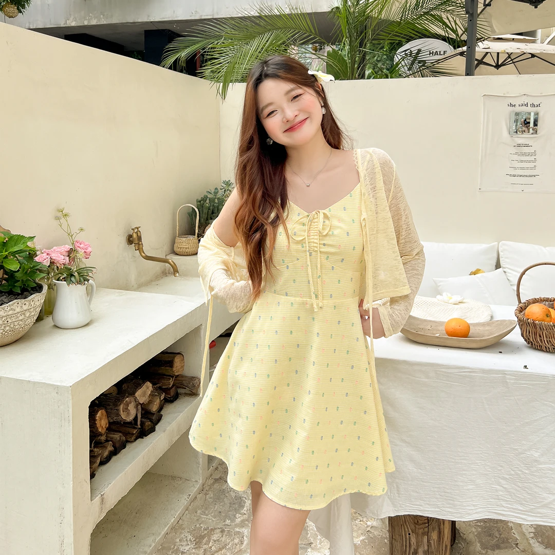 【夏季新品】大码百分百时尚显瘦百搭多巴胺波点显瘦连衣裙0682