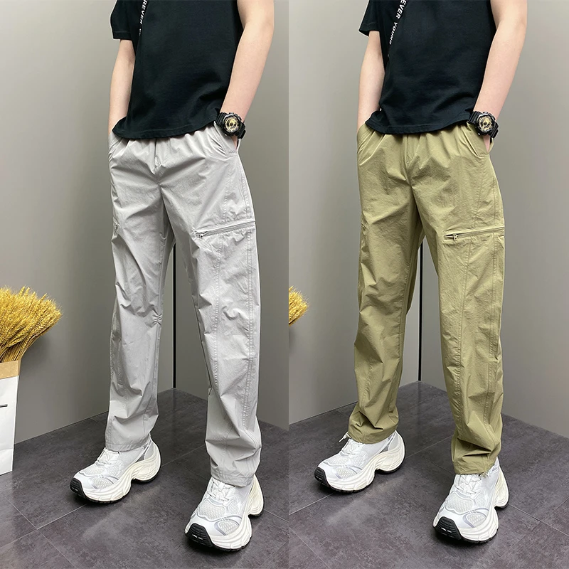 夏季薄款2025年个性设计感青年男士拉链宽松哈伦直筒休闲阔腿裤子