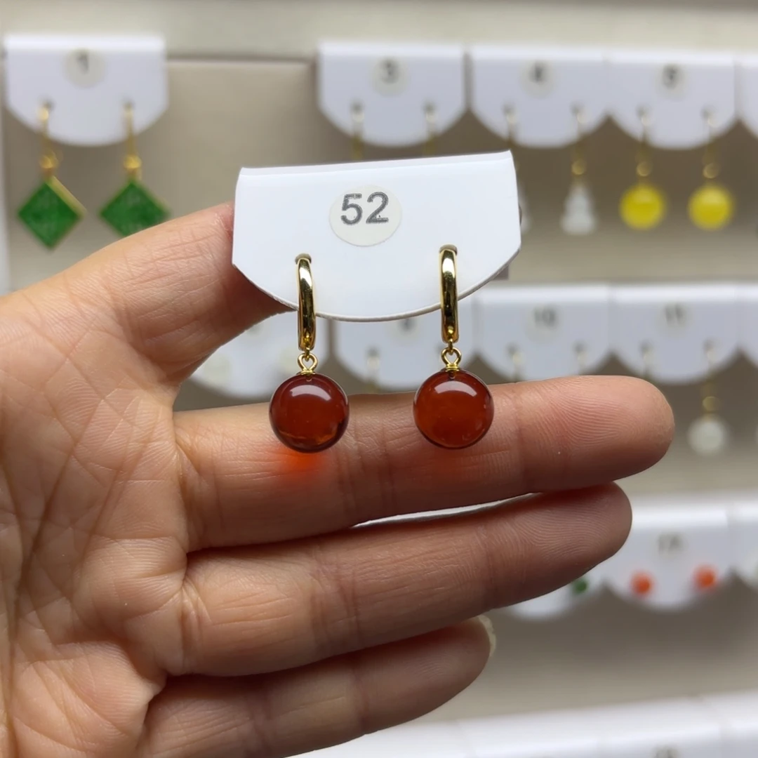 血珀银S925镶嵌耳饰