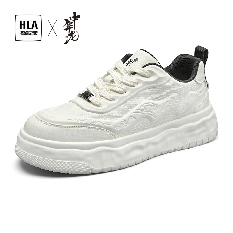 HLA/海澜之家2025秋季新款中华龙时尚板鞋厚底轻便透气休闲小白鞋